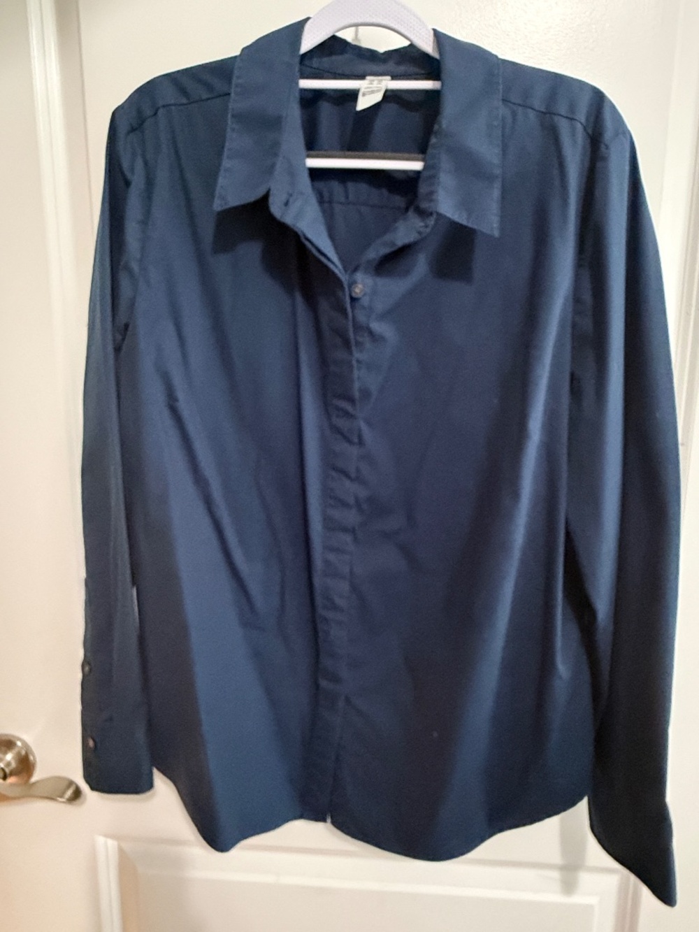 SPANX Navy Cotton Button-Down Shirt, Size 1X
